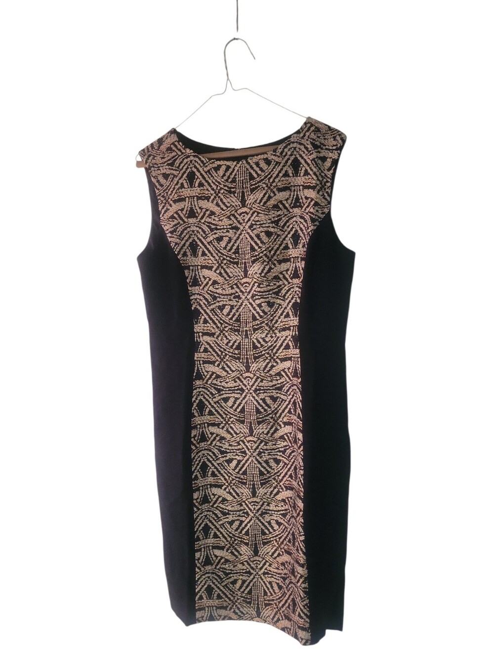 AG Philips Black Sleeveless Sheath Dress with Gold Metallic Pattern 12